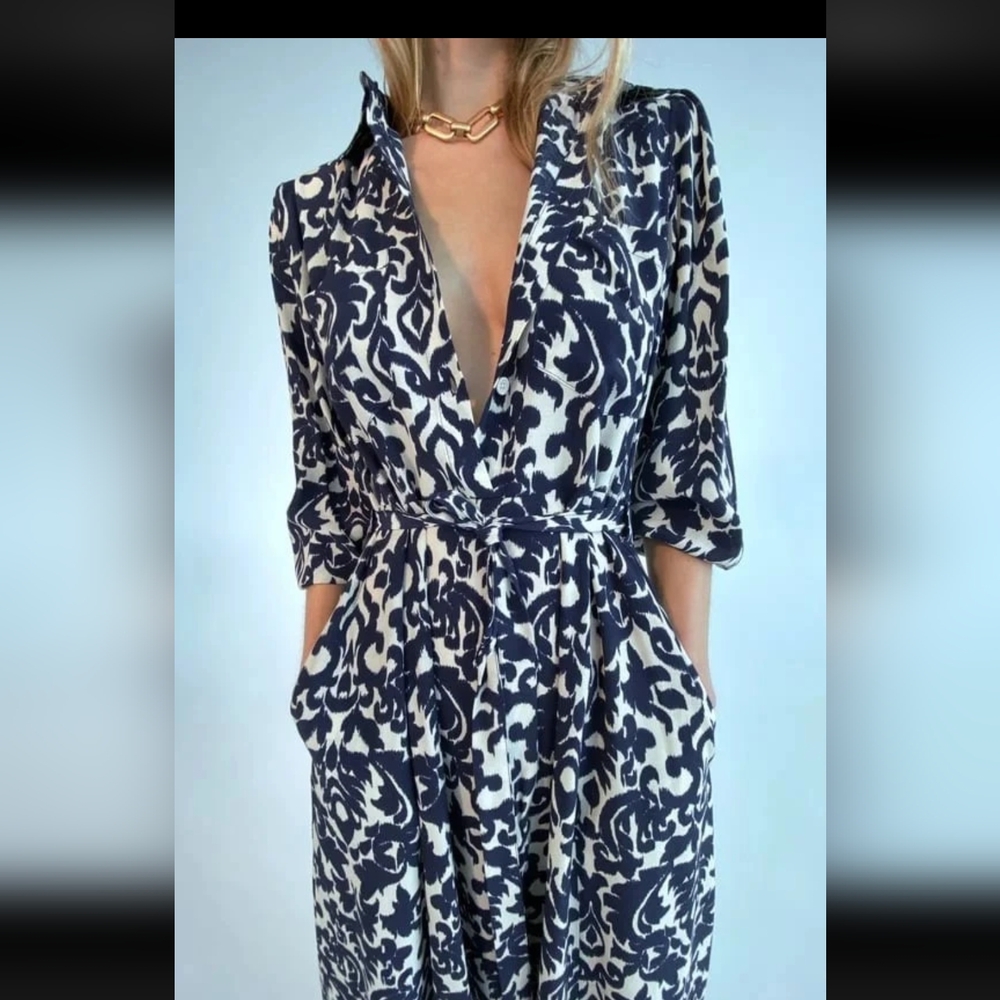 Zara Batik Floral High Contrast Batik Maxi Dress